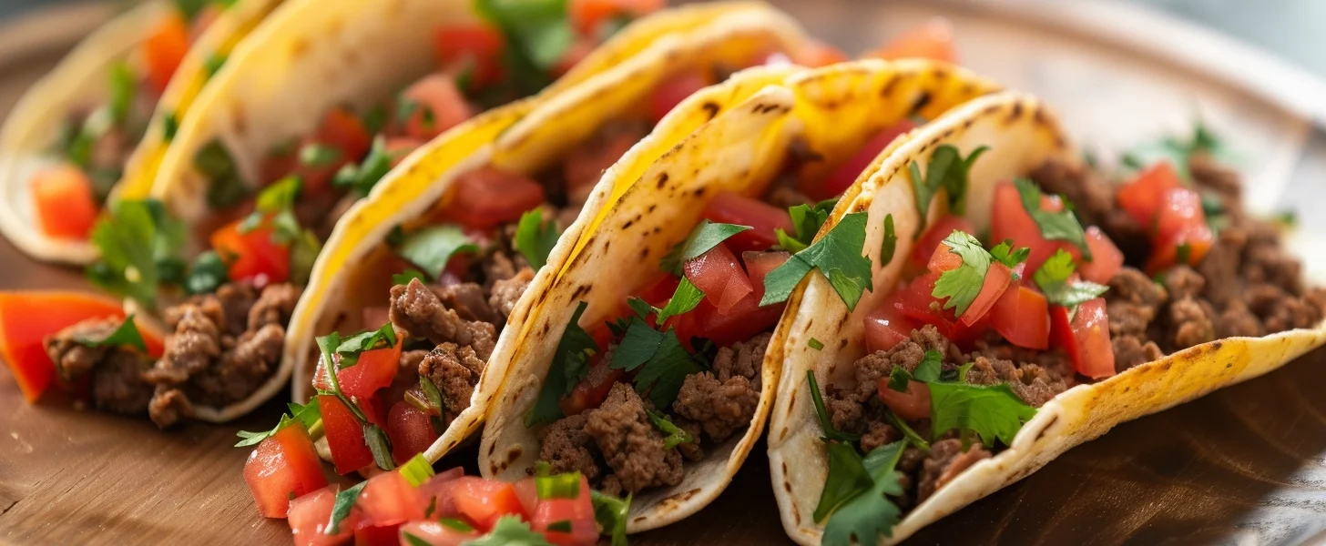 A mouthwatering array of tacos, featuring vibrant colors and fresh ingredients.
