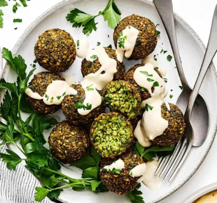 Crispy golden falafel balls served with tahini sauce